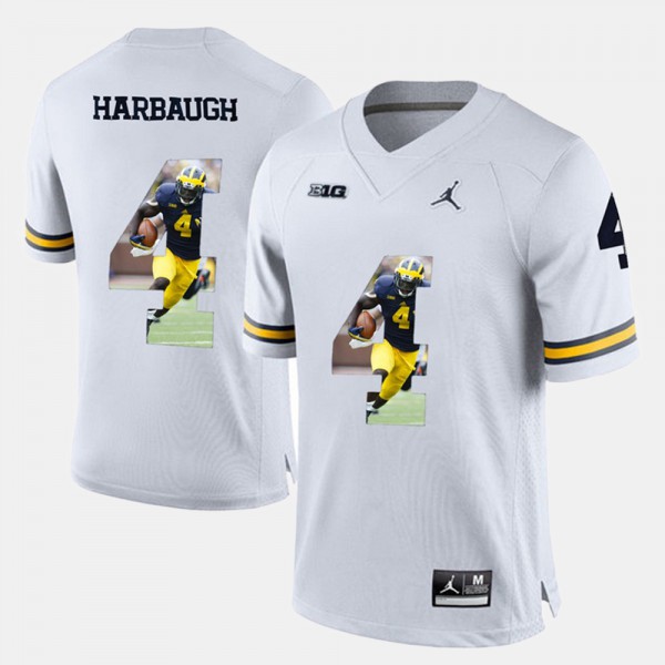 Michigan #4 For Men's Jim Harbaugh Jersey White Embroidery Player Pictorial